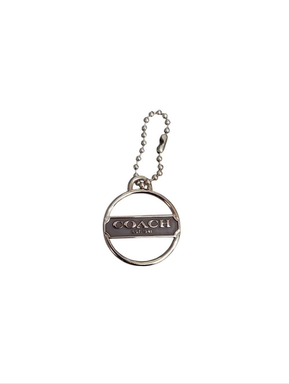 Coach Round Logo 1941 Hangtag Charm Keychain Chrome W/ Brown